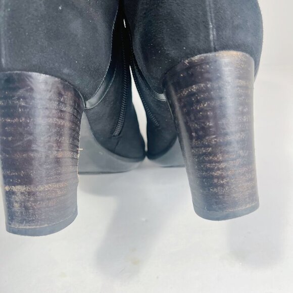 Aquatalia Italian Black Suede Heeled Booties Leather Piping Ankle Boots Size 9 - Picture 12 of 12